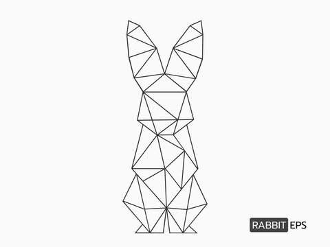 isolated polygon style of face and front rabbit figure  black outline simple linear for background, icons, logo, banner, label etc. flat vector design. 