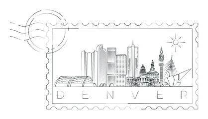 Denver stamp minimal linear vector illustration and typography design, Colorado, Usa
