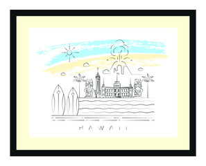 Hawaii poster minimal linear vector illustration and typography design