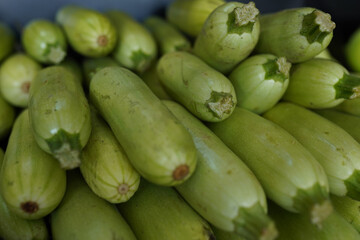 Organic green lettuce on counter for sale at market