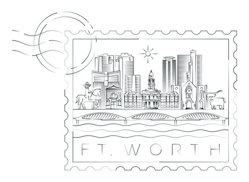 Ft. Worth stamp minimal linear vector illustration and typography design, Texas, Usa