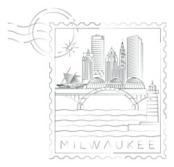 Milwaukee stamp minimal linear vector illustration and typography design, Wisconsin, Usa