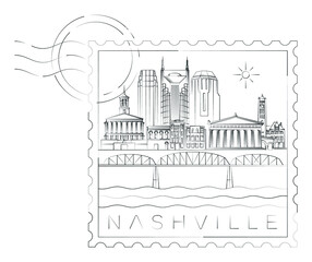 Nashville stamp minimal linear vector illustration and typography design, Tennessee, Usa