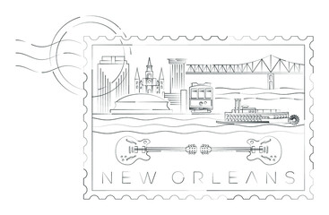 New Orleans stamp minimal linear vector illustration and typography design, Louisiana, Usa