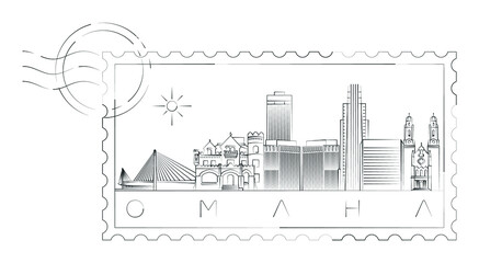 Omaha stamp minimal linear vector illustration and typography design, Nebraska, Usa