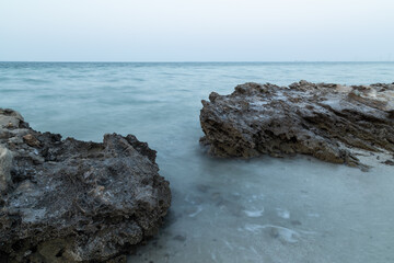 Geological process of erosion to stone and rock formations created by the nature wind and sea waves