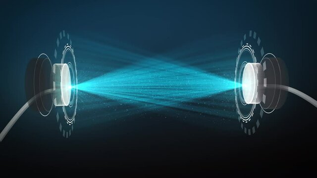 Futuristic cable connection with placeholder for logo and text. Digital hologram animation