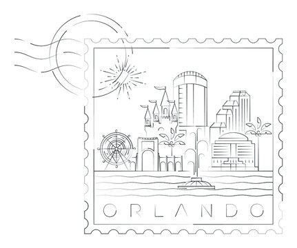 Orlando stamp minimal linear vector illustration and typography design, Florida, Usa