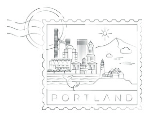 Fototapeta premium Portland stamp minimal linear vector illustration and typography design, Oregon, Usa