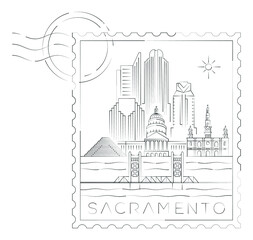 Obraz premium Sacramento stamp minimal linear vector illustration and typography design, California, Usa