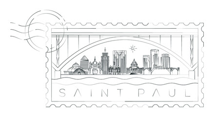 Saint Paul stamp minimal linear vector illustration and typography design, Minnesota, Usa