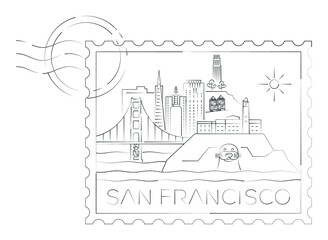 San Francisco stamp minimal linear vector illustration and typography design, California, Usa    