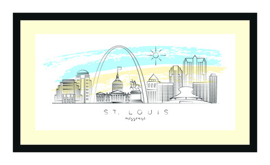 St. Louis poster minimal linear vector illustration and typography design, Missouri, Usa