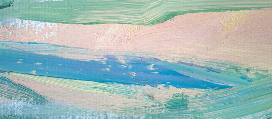Abstract pastel color horizontal background. Oil paint texture with brush strokes.