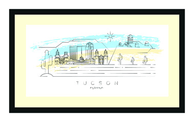 Naklejka premium Tucson poster minimal linear vector illustration and typography design, Arizona