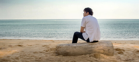 sitting on beach for relax in summer