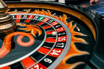 gambling, casino roulette, bet on black in las vegas. white ball.