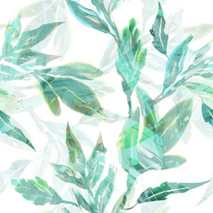 Leaves Seamless Pattern. Watercolor Floral Background.