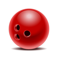 Red glossy bowling ball isolated on white background.