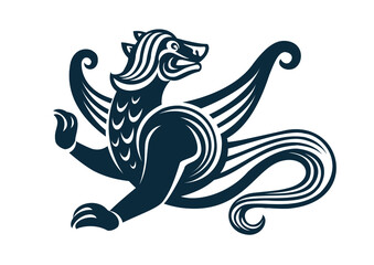 Semargl is a Mythical creature in East Slavic mythology, depicted as a winged lion or dog. Vector griffin logo. Semargl. Simurh. Simargl. Симаргл логотип.