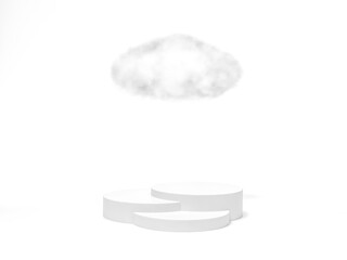 Cloud with podium display stand on white background 3d rendering. 3d illustration Rainy season...