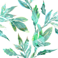 Leaves Seamless Pattern. Watercolor Floral Background.