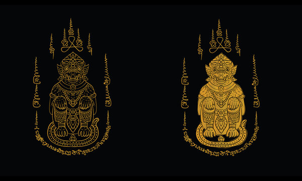 - Animal in Thai traditional tattoo, Thai traditional painting in temple, vector