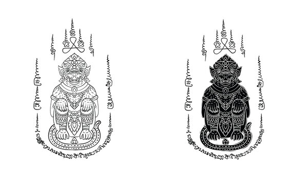 - Animal in Thai traditional tattoo, Thai traditional painting in temple, vector