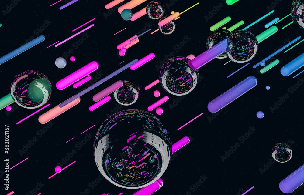 Aufkleber futuristic geometric dynamic lines shape with bubbles background. abstract 3d art background.