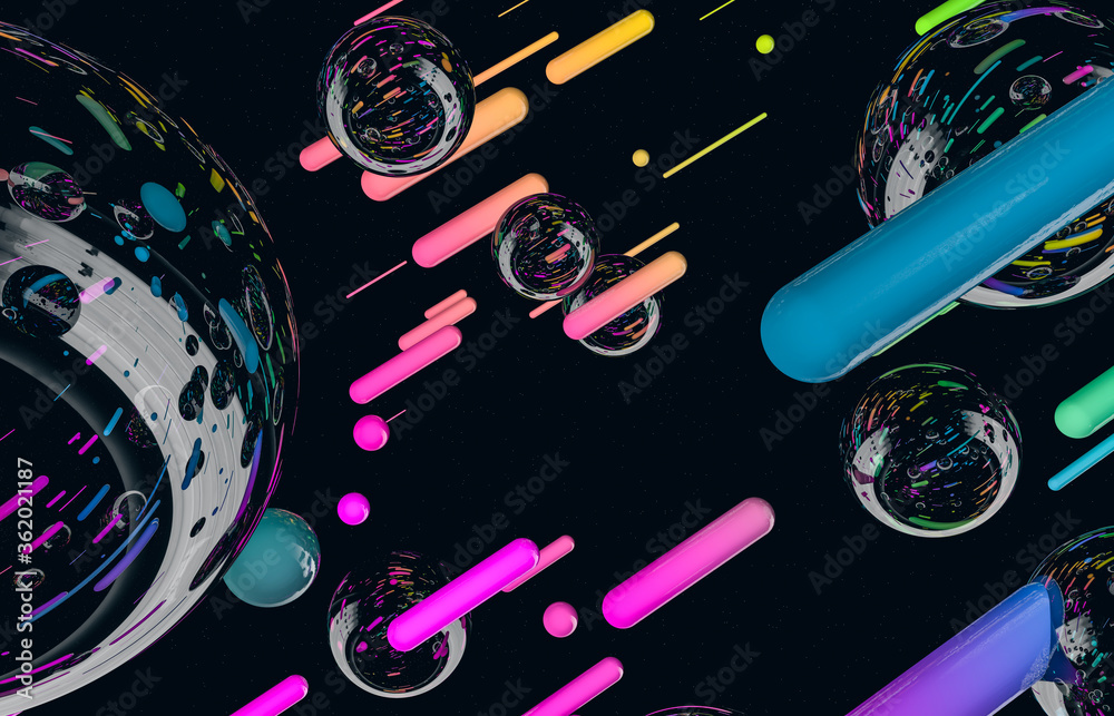 Aufkleber futuristic geometric dynamic lines shape with bubbles background. abstract 3d art background.