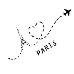 Traveling by plane to France.  vacation in Paris.  illustration. Honeymoon.