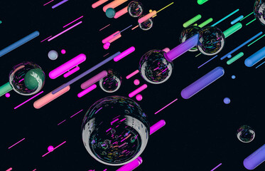 Futuristic geometric dynamic lines shape with bubbles background. Abstract 3d art background.