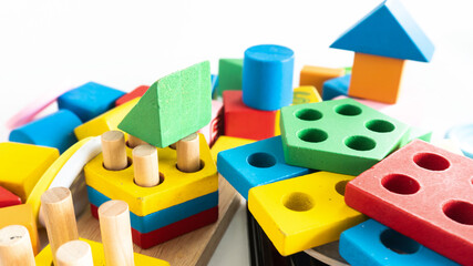 Children toy wood block colorful for development skill