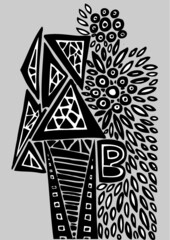 Vector illustration of abstract leaf nature black & white background / texture.