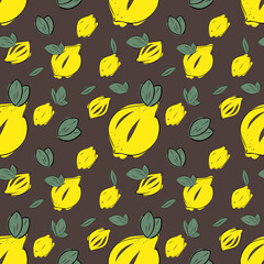 vector seamless pattern of lemons and leaves