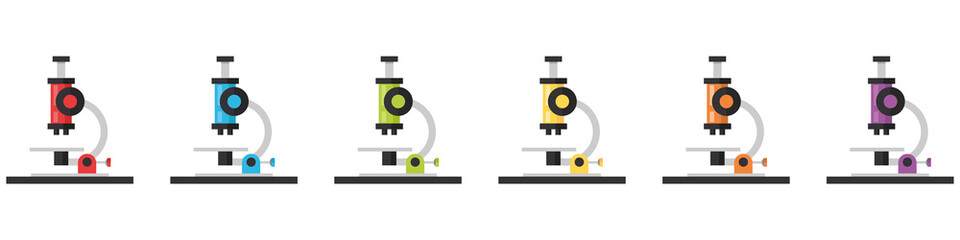 A set of microscopes in different colors. Flat style. Vector illustration
