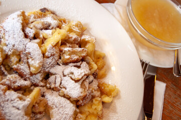 kaiserschmarrn with apple sauce and caster sugar