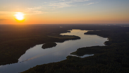 Masuria at sunset - beautiful landscape of the land of great Masurian lakes - obrazy, fototapety, plakaty