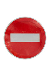 Old no traffic sign isolated on white background.