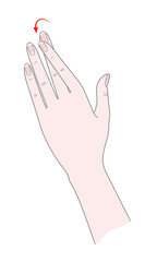 Exercise for the joints of the hand. Woman's hand with crossed forefinger. Vector. Isolated on a white background.