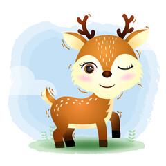 cute deer in the children's style. cute cartoon deer vector illustration