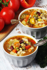 Bowls with Italian soup minestrone