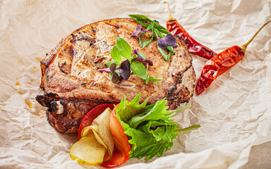 steak with herbs and vegetables