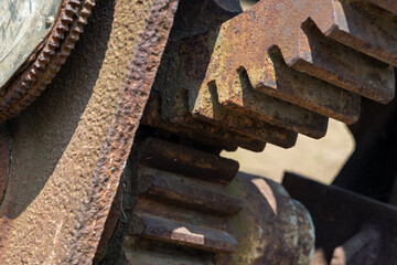 a close up of Large rusty gear