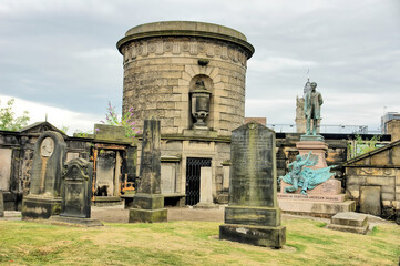 The Old Calton Burial Ground  -  graveyard in Edinburgh with David Hume Mausoleum, Scotland