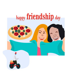 Life is better with friends colored handwritten lettering vector flat illustration. Decorative inscription or quote with design elements isolated on white. Message or phrase to friend day or holiday