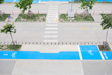 bicycle lane with sign and direction separate by road side for healthy and safety transportation