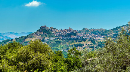 The hilltop settlement of Castiglione di Sicilia in the foot hills of Mount Etna, Sicily in summer