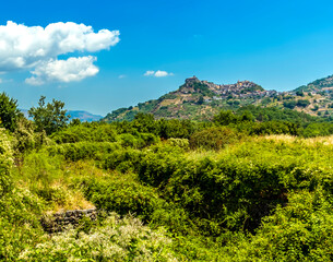 Fototapeta na wymiar The settlement of Castiglione di Sicilia in the foot hills of Mount Etna, Sicily in summer