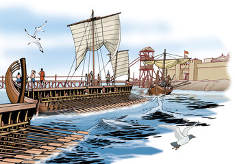 Ancient Greece - Greek warships arrive in port © Massimo Todaro